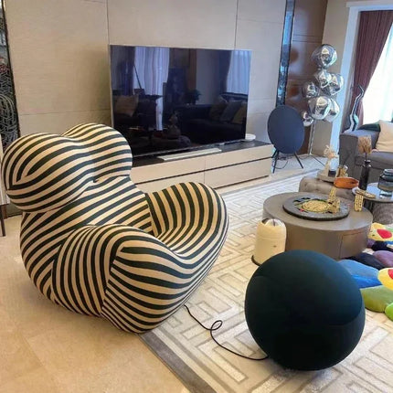 Bauhaus Ontwerpstijlen,Mom's Embrace Sofa, Moderne Gestreepte Bean - Bag Sofa met Ottoman, Gezellig & Stijlvol Woonkamer Meubilair | TINGFANG Velvet L-vormige Sofa| Moderne Scandinavische Stijl| Ottoman| Gezellig Woonkamerset