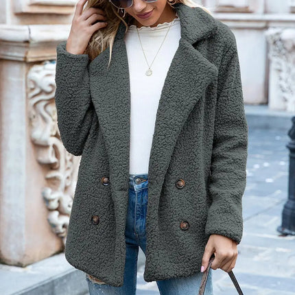 Theresa Mode Teddyjack Dames | Kort Fluffy Jas Katoen | Bruin, Zwart, Blauw, Olijfgroen | Knus Warm Trendy Design | Herfst/Winterjas | Ideaal Voor Casual Jeans & Jurken | Comfortabele Pasvorm | Berkenbosch