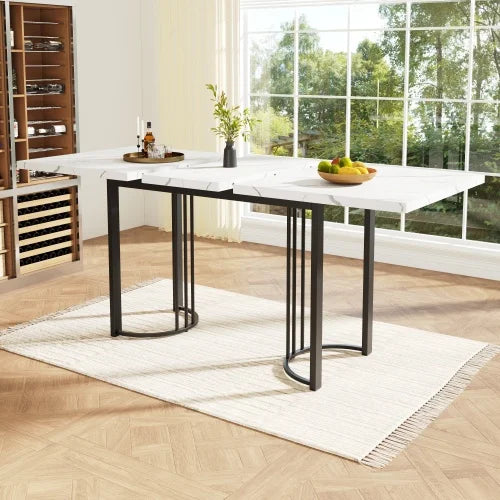 Uitschuifbare Eettafel, Telescopische Eettafel, Ruimtebesparende Keukentafel, Metalen Frame Rechthoekige Eettafel Wit/Zwart | Moderne Uitschuifbare Eettafel 140-179 cm | Ruimtebesparend | Stijlvol en Praktisch Design