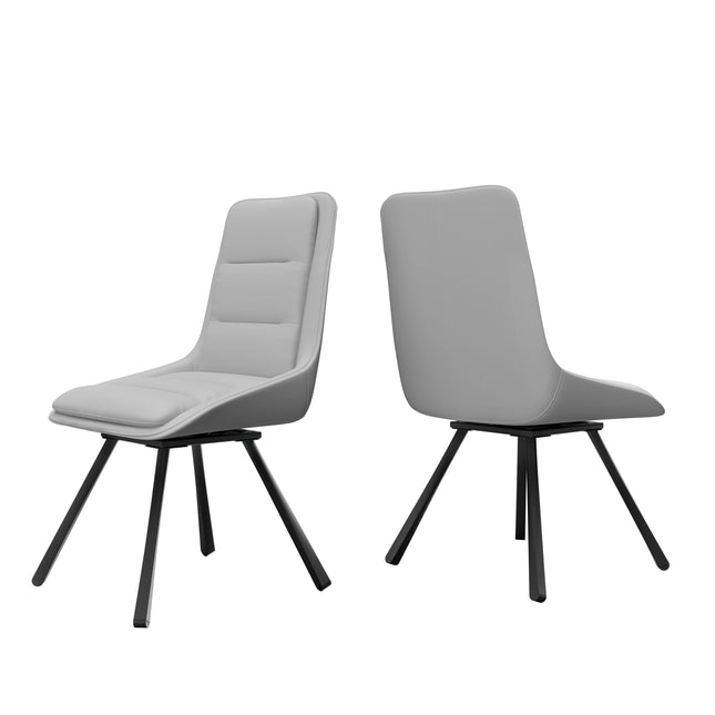 Set van 2 360° Draaibare Gestoffeerde Eetkamerstoelen Leisure Keuken Accentstoel Hoge Rug Ontwerp, Sponsvulling | Moderne Eetkamerstoelen Set van 2 | Draaibaar | Gestoffeerd | Grijs & Zwart | Luxe Stijl | Wisfor