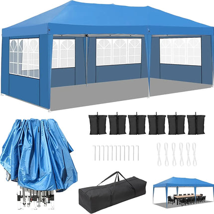 3 x 6m waterdichte pop-up tuinpaviljoen tent vier zijden 420D Oxford doek regenbestendige luifel voor bruiloft | Paviljoen 3x6m blauw incl. draagtas UV-bescherming tent tuinfeest opvouwbaar waterbestendig aluminiumbouw outdoor occasions