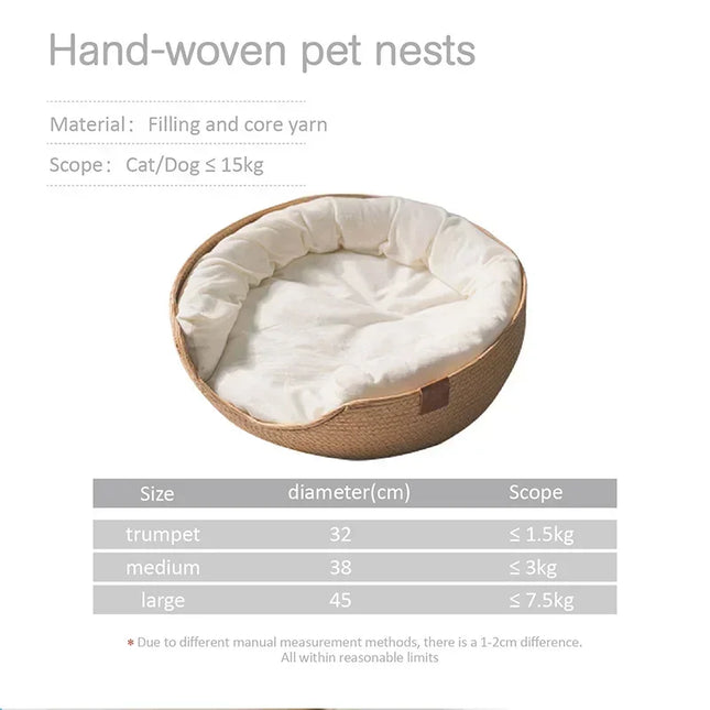 Bamboe Weven Kattenmand Sofa Huis - Milieuvriendelijke Warme Huisdierennest voor Binnenkatten | Handgemaakte Kattenmand | Eco Vriendelijk | Ademend en Comfortabel Kattenhuis | 100% Katoen | Duurzaam en Stijlvol