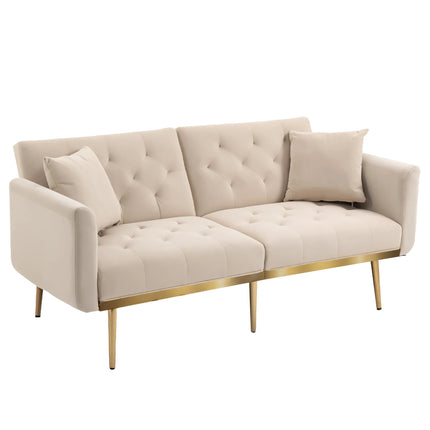 3-zitsbank van zacht fluweel, om te bouwen tot 3-standen slaapbank | Moderne Fluwelen Slaapbank 3-zitsverstelbaar met Gouden Metalen Poten | Ideaal voor Woon- en Slaapkamers | Compact en Ruimtebesparend Design