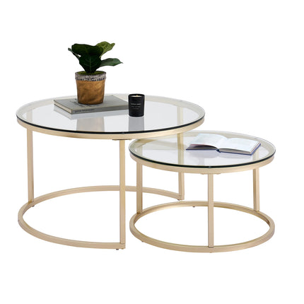 2 in 1 ijzeren salontafel mode kleine appartement woonkamer salontafel gehard glas ronde bank bijzettafel | Moderne salontafel set | 2-delige ronde tafels | Staal & MDF | Grijs marmer-look | Woonkamer design
