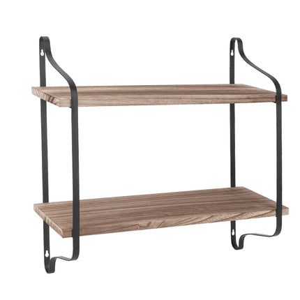 Grote Rustieke Industriële Pijp Wandplank 2-Lagen Houten Metalen Display Opslag Rek | Rustieke Wandplank Hout IJzer Dubbel Wandreksel 60x15x51.5cm | Geschikt Badkamer Keuken Woonkamer | Eenvoudige Installatie