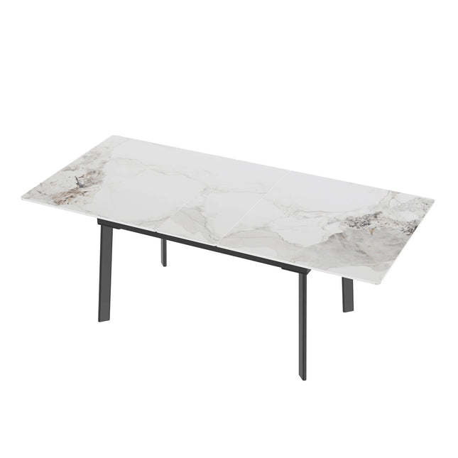 Uitschuifbare Eettafel Marmeren Blad en Metalen Frame Rechthoekige Moderne Meubels Geen Stoelen | Uitschuifbare Eettafel Marmerlook Landelijke Tafel Blad 180x85x79cm Moderne Stijl Zonder Stoelen