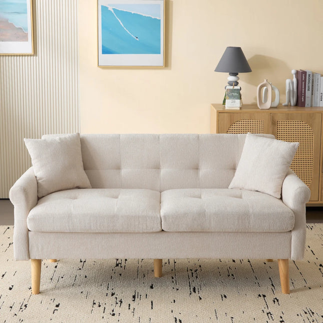 2-Zits Bank van Stof met Dikke Kussens, Modern Design | Chenille 2-Zitsbank | Comfortabel Kleinschalig Sofa | Ergonomisch Ontwerp | Massief Houten Poten | Ideaal voor Compacte Ruimtes