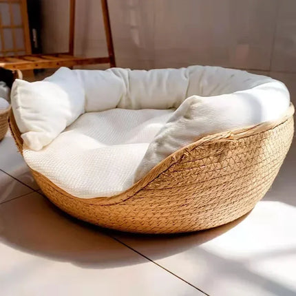 Bamboe Weven Kattenmand Sofa Huis - Milieuvriendelijke Warme Huisdierennest voor Binnenkatten | Handgemaakte Kattenmand | Eco Vriendelijk | Ademend en Comfortabel Kattenhuis | 100% Katoen | Duurzaam en Stijlvol