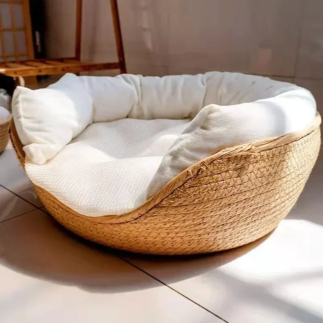 Bamboe Weven Kattenmand Sofa Huis - Milieuvriendelijke Warme Huisdierennest voor Binnenkatten | Handgemaakte Kattenmand | Eco Vriendelijk | Ademend en Comfortabel Kattenhuis | 100% Katoen | Duurzaam en Stijlvol