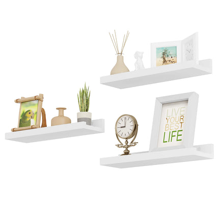 3-delige set witte zwevende wandplanken fotolijst rail voor foto's | Moderne wandplanken woonkamer slaapkamer badkamer keuken | 40x12x5cm en 60x5x12cm | Max. draagvermogen 10kg | MDF materiaal