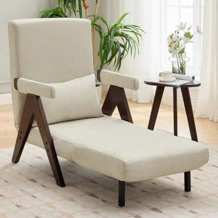 3-in-1 converteerbare fauteuil met slaapfunctie | Verstelbare Fauteuil Bed incl. Kussen | Comfortabel & Ademend Linnen | 6 Standen Rugleuning | Inclusief Verwijderbare Armleuning Hoes | Enkelvoudige Zitbank
