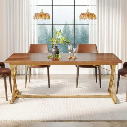 63-inch Eettafel voor 4-6 Personen, Keukentafel Eetkamertafel voor Woonkamer, Keuken, Rechthoekige Tafel, Bruin | Moderne Eettafel 160 cm | Eiken Bruin | Metaal | Keuken Woonkamer | Industriële Tafel