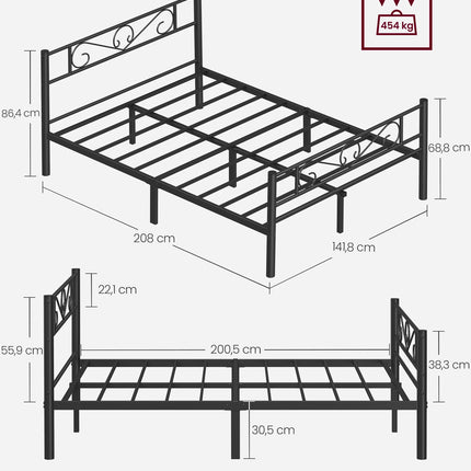 VASAGLE bed 140x200 cm, logeerbed, metalen tweepersoonsbed, bedframe, bedframe | VASAGLE Bedframe 140x200cm Metalen Tweepersoonsbed | Logeerbed met Opslag | Stabiel & Stijlvol | Eenvoudige Montage