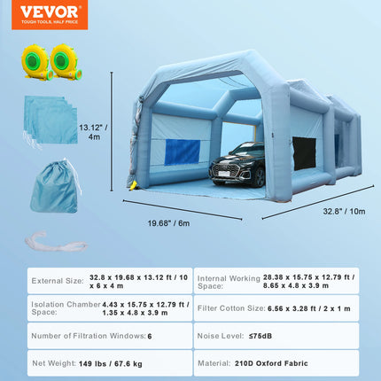 Opblaasbare Spuitcabine met Blazers | SucceBuy Professionele Opblaasbare Spuitcabine | Grote Tent voor Autospuitwerk | 210D Oxford Stof | Met Filter- en Ventilatiesysteem | Gemakkelijk op te zetten en op te bergen