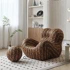 Bauhaus Ontwerpstijlen,Mom's Embrace Sofa, Moderne Gestreepte Bean - Bag Sofa met Ottoman, Gezellig & Stijlvol Woonkamer Meubilair | TINGFANG Velvet L-vormige Sofa| Moderne Scandinavische Stijl| Ottoman| Gezellig Woonkamerset
