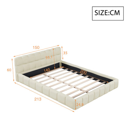 Gestoffeerd Bubble Bed 140x200 cm, Tweepersoonsbed met Opbergruimte, Jeugdbed met Lattenbodem en Hoofdbord, Linnen, Zonder Matras | Gestoffeerd Tweepersoonsbed 140x200 cm Beige | Moderne Bedframe met Opberglades en Hoofdbord