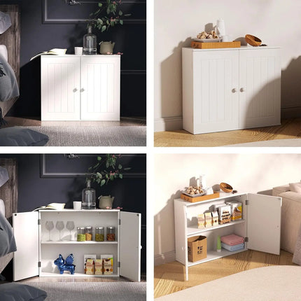 Wit badkamerkastje badkamer wandkast keuken opbergkast met dubbele deuren en verstelbare planken wit | Moderne witte badkamerkast wandmontage vloermontage verstelbare planken MDF gemakkelijk te monteren