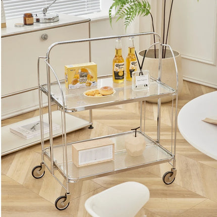 Moderne transparante glazen salontafel verrijdbare eetwagen inklapbare trolley opbergrek woonkamer bijzettafel huismeubilair | Opvouwbare glazen koffietafel met opbergruimte | Verrijdbare bijzettafel woonkamer | Industriële stijl CO3