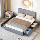 Gestoffeerd Bed 140 x 200 cm, Bed Met 4 Laden Aan Zijkant, Verstelbaar Hoog Hoofdeinde, Tweepersoonsbed, Zonder Matras, Velvet | Luxe Velvet Bed 140x200 cm Grijs | Tweepersoonsbed Met Opberglades | Verstelbaar Hoofdeinde