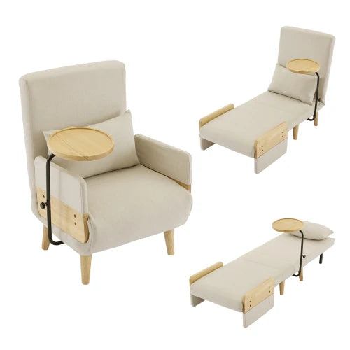3-in-1 converteerbare fauteuil met slaapfunctie | Verstelbare Fauteuil Bed incl. Kussen | Comfortabel & Ademend Linnen | 6 Standen Rugleuning | Inclusief Verwijderbare Armleuning Hoes | Enkelvoudige Zitbank