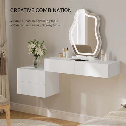 Zwevende Nachtkastje Modern Hangend Nachtkastje Set met Lades voor Slaapkamer Woonkamer | WOLTU Hangend Nachtkastje Wandmontage 2 Lades Wit | Zwevend Nachtkastje Slaapkamer Opslagruimte
