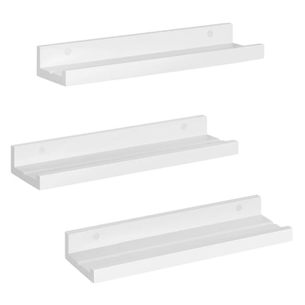 3-delige set witte zwevende wandplanken fotolijst rail voor foto's | Moderne wandplanken woonkamer slaapkamer badkamer keuken | 40x12x5cm en 60x5x12cm | Max. draagvermogen 10kg | MDF materiaal