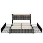 160 x 200cm Gestoffeerd Tweepersoonsbed met 4-laden, LED Hoofdbord met USB Oplaadpoort, Linnen Bedframe, zonder Matras, Grijs | Comfortabel Bedframe 160x200cm Grijs | Gestoffeerd | 4 Lade Opbergruimte | LED Hoofdbord met USB