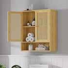 Solid houten bamboe badkamer wandkast boven toilet keuken woonkamer opbergkast met 3 planken medicijnkast 2-deur | Bamboe wandkast badkamer met 2 deuren | Eco-vriendelijke opbergruimte | 3 plank lagen