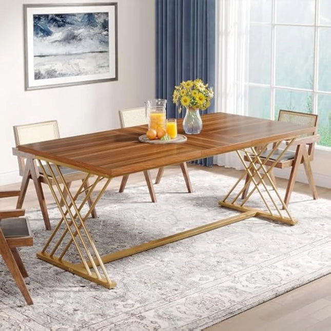 63-inch Eettafel voor 4-6 Personen, Keukentafel Eetkamertafel voor Woonkamer, Keuken, Rechthoekige Tafel, Bruin | Moderne Eettafel 160 cm | Eiken Bruin | Metaal | Keuken Woonkamer | Industriële Tafel