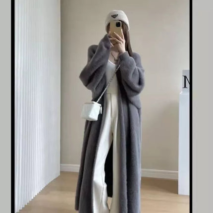 Wit Kasjmier Lang Vest Dames | Luxe Gebreide Pluizige Jasje | Stijlvolle Lange Mouwen | Comfortabel Cosy Herfst Winter | Effen Wit