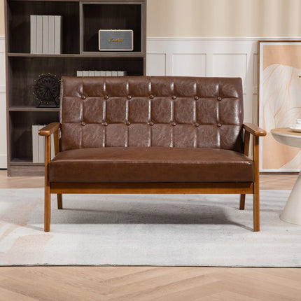 2-zits bank met schuimvulling, ademend polyester, massief houten stoel voor woonkamer, slaapkamer, kantoor | Moderne 2-zitsbank ademend polyester schuimvulling | Comfortabele en duurzame stoffen bank met houten armsteunen