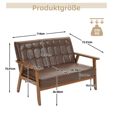 2-zits bank met schuimvulling, ademend polyester, massief houten stoel voor woonkamer, slaapkamer, kantoor | Moderne 2-zitsbank ademend polyester schuimvulling | Comfortabele en duurzame stoffen bank met houten armsteunen