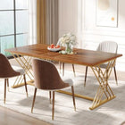 63-inch Eettafel voor 4-6 Personen, Keukentafel Eetkamertafel voor Woonkamer, Keuken, Rechthoekige Tafel, Bruin | Moderne Eettafel 160 cm | Eiken Bruin | Metaal | Keuken Woonkamer | Industriële Tafel