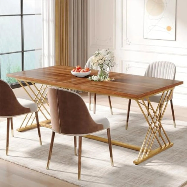 63-inch Eettafel voor 4-6 Personen, Keukentafel Eetkamertafel voor Woonkamer, Keuken, Rechthoekige Tafel, Bruin | Moderne Eettafel 160 cm | Eiken Bruin | Metaal | Keuken Woonkamer | Industriële Tafel