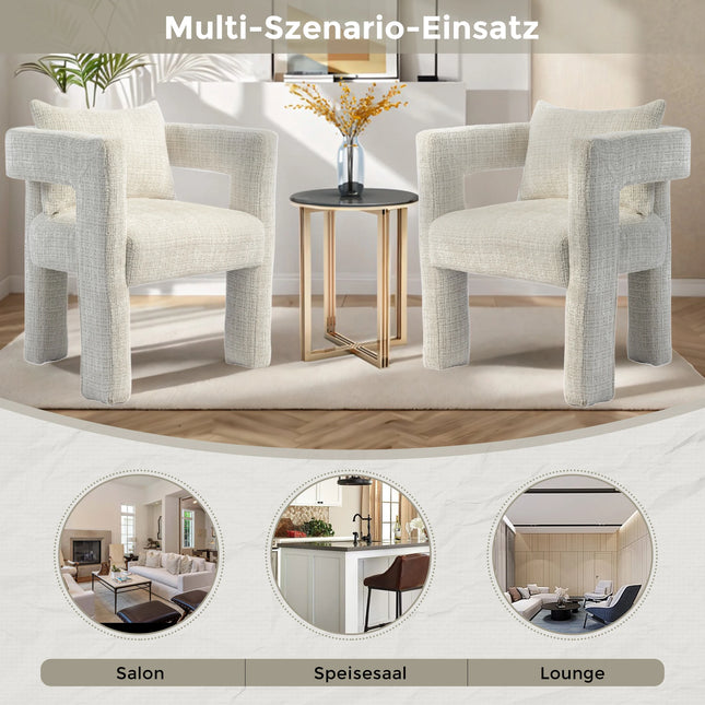 Moderne Chenille Lounge Stoel, Eetkamerstoel met Unieke Holle Armleuningen - Eenpersoonsstoel voor Woonkamer, Slaapkamer en Kantoor | Chenille Fauteuil Uniek Design | Ergonomisch | Veelzijdig Gebruik | Zachte Bekleding