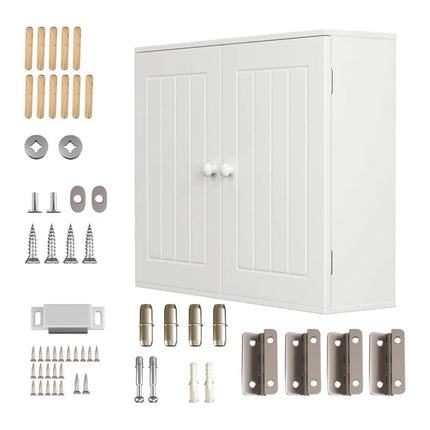 Wit badkamerkastje badkamer wandkast keuken opbergkast met dubbele deuren en verstelbare planken wit | Moderne witte badkamerkast wandmontage vloermontage verstelbare planken MDF gemakkelijk te monteren