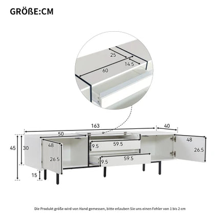 TV-kast met uittrekbare lades voor projector, laag bord met bergruimte en kleurblokontwerp, 163×40×45 cm | Moderne TV-kast hout 163cm met opbergruimte | Kleurblok zwart-wit design | Assembleerbaar meubelsystem | Hoge kwaliteit 45cm hoogte