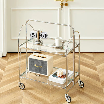 Moderne transparante glazen salontafel verrijdbare eetwagen inklapbare trolley opbergrek woonkamer bijzettafel huismeubilair | Opvouwbare glazen koffietafel met opbergruimte | Verrijdbare bijzettafel woonkamer | Industriële stijl CO3