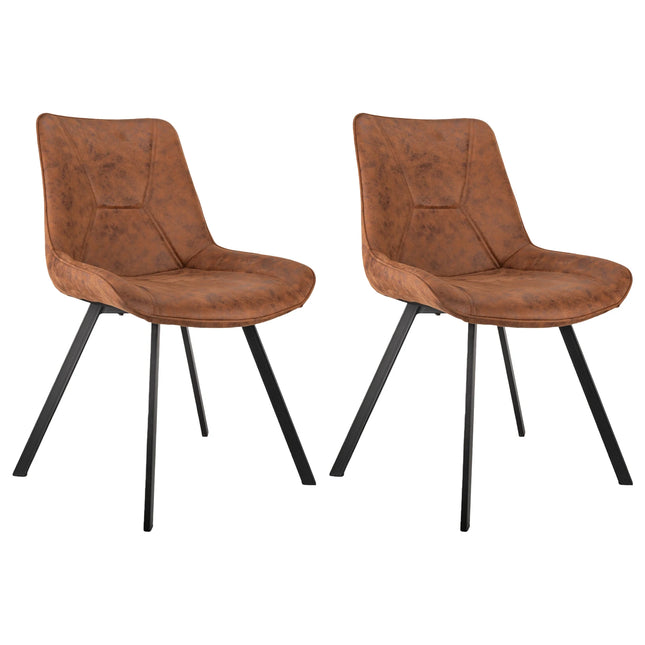 Set van 2 eetkamerstoelen bruin kunstleer modern bekleed met metalen poten retro design keukenstoelen | Set van 2 Moderne Eetkamerstoelen Bruin Kunstleer | Retro Design | Metalen Poten | Gemakkelijk te Reinigen | Duurzaam en Stijlvol