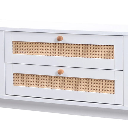 VSOGA TV Stand - Natuurlijke Hout Mix TV Stand Met Deuren En Laden | Rattan TV Kast Modern Design | TV Meubel Van Rattan En Massief Hout 170x46x39.5 cm | Metopbergruimte Voor Woonkamer | Elegant Woonkamervoor Meubel