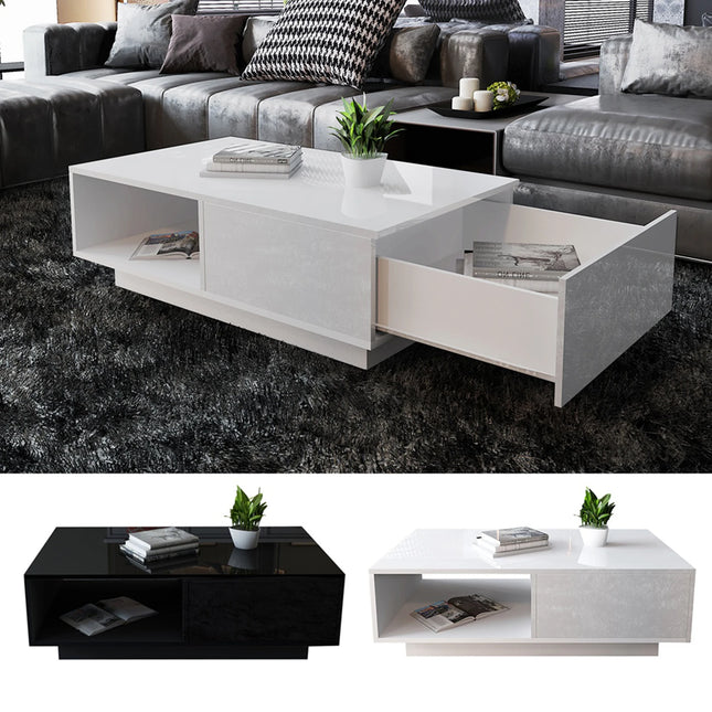 Rechthoekige Salontafel Hoge Glans Moderne Woonkamer Tafel | Moderne Salontafel Rechthoek Hoogglans Opslagruimte Zwart/Wit Huiskamer Stijlvol Design Gemakkelijk Te Monteren Hippe Woondecoratie