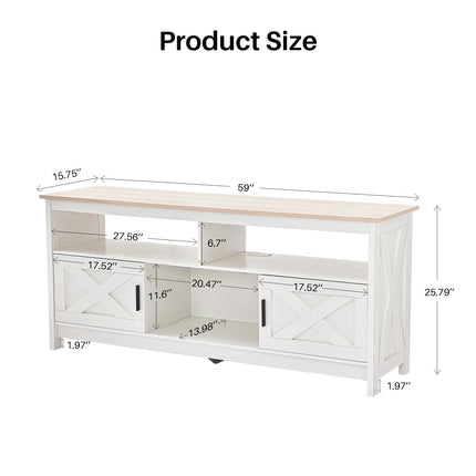 REDLIFE TV Stand voor TV's tot 65 inch Entertainment Center met Stopcontact Opslagkast Drie Open Schappen voor Woonkamer | Tv-meubel 65 inch modern ontwerp met opbergvakken hout stopcontact barndeur design
