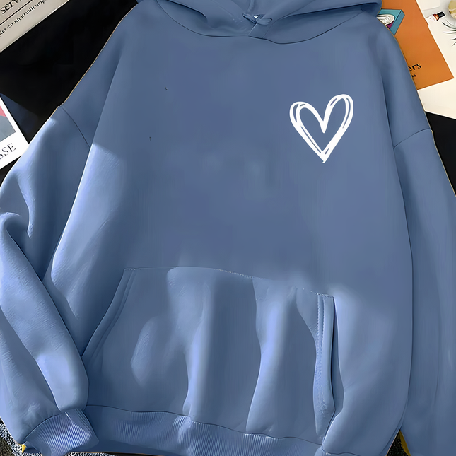 SAYLOR Hoodie Dames | Hartjesprint | Imitatiebont Voering | Losse Pasvorm | Comfortabele Zachte Stof | Casual & Modieus | Perfect voor Dagelijks Gebruik | Warm & Stijlvol | Hoge Kwaliteit | Ideaal voor Koudere Maanden