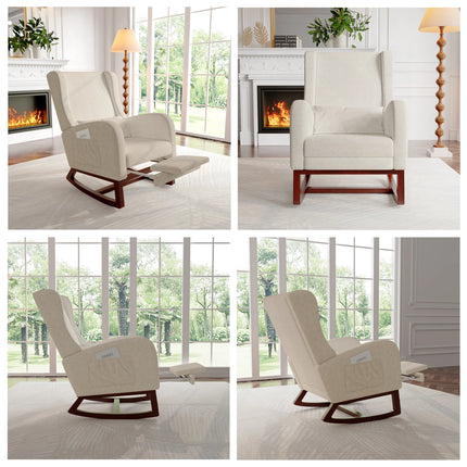 Creahappy Schommelstoel - Woonkamer Schommelstoel met Kussen - Ligstoel met Uitschuifbare Voetensteun - TV Fauteuil met Zak | Creahappy Woonkamer Stoel | Comfortabele Schommelstoel met Voetensteun | Stijlvol Relaxfauteuil