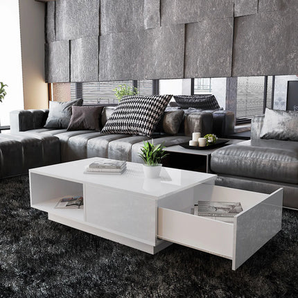 Rechthoekige Salontafel Hoge Glans Moderne Woonkamer Tafel | Moderne Salontafel Rechthoek Hoogglans Opslagruimte Zwart/Wit Huiskamer Stijlvol Design Gemakkelijk Te Monteren Hippe Woondecoratie