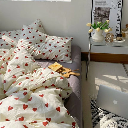 Twin Full Queen Dekbedovertrek | Koreaanse Stijl | Zachte Stof | Slaapkamer Set | Hartontwerp | Machinewasbaar | Schattig Design | Hoogwaardig & Comfortabel Beddengoed | Geschikt Voor Kinderen & Volwassenen | Verschillende Maten Verkrijgbaar