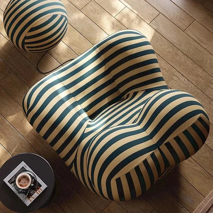 Bauhaus Ontwerpstijlen,Mom's Embrace Sofa, Moderne Gestreepte Bean - Bag Sofa met Ottoman, Gezellig & Stijlvol Woonkamer Meubilair | TINGFANG Velvet L-vormige Sofa| Moderne Scandinavische Stijl| Ottoman| Gezellig Woonkamerset