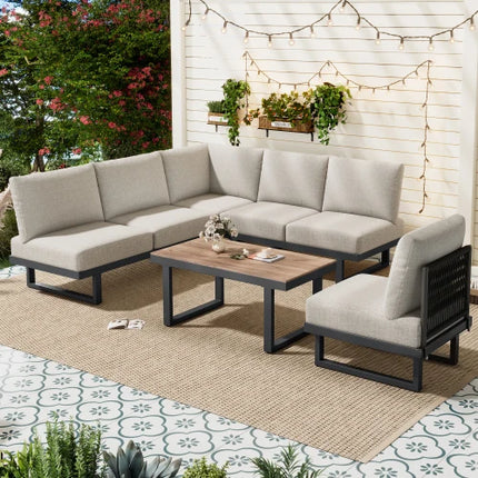 Tuinmeubelset, Tuinlounge Stoelset, Hoekbank, Buiten Relaxbed, Salontafel, Kan worden omgebouwd tot zonnebed, Grijs | Outdoor Meubelset Grijs | Modulaire Loungeset | Hoekbank met Tafel & Relaxbed Functie
