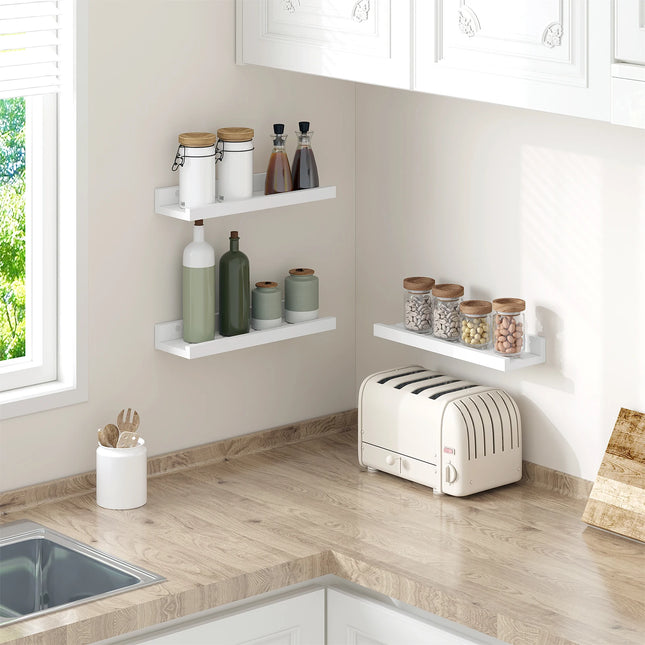 3-delige set witte zwevende wandplanken fotolijst rail voor foto's | Moderne wandplanken woonkamer slaapkamer badkamer keuken | 40x12x5cm en 60x5x12cm | Max. draagvermogen 10kg | MDF materiaal