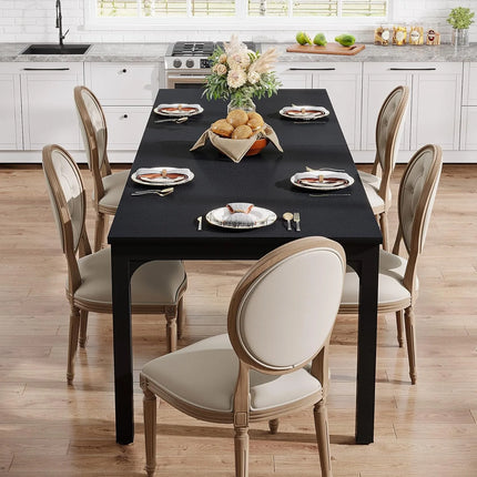 78,7 Inch Lange Eettafel voor 6-8 Personen, Grote Rechthoekige Houten Eettafel, Eettafel (Alleen Tafel) (Zwart) | Moderne Eettafel Zwart 200cm | Grote Houten Tafel voor 6-8 Personen | Assembleerbare Rechthoekige Eettafel